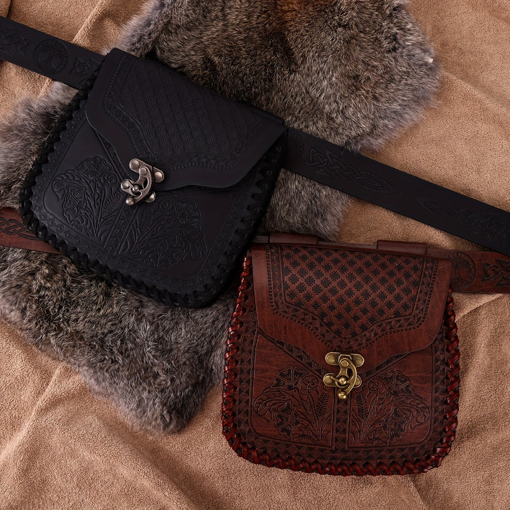 Dragon Embossed Faux Leather Waist Bag, Medieval Viking Norse Style Belt Pouch, Coin Purse Hip Bag for Renaissance Faire — im