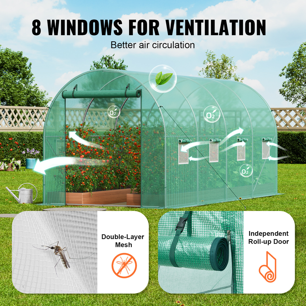 10- to 20-Foot Tunnel Greenhouse with Green Cover, Roll-Up Door and Size-Specific Vent Windows — image 26