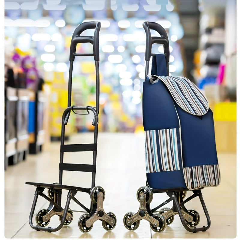 Stair Climbing Shopping Cart with Detachable Hand Truck, Foldable Grocery Trolley with Spacious Polyester Bag for Home Market
