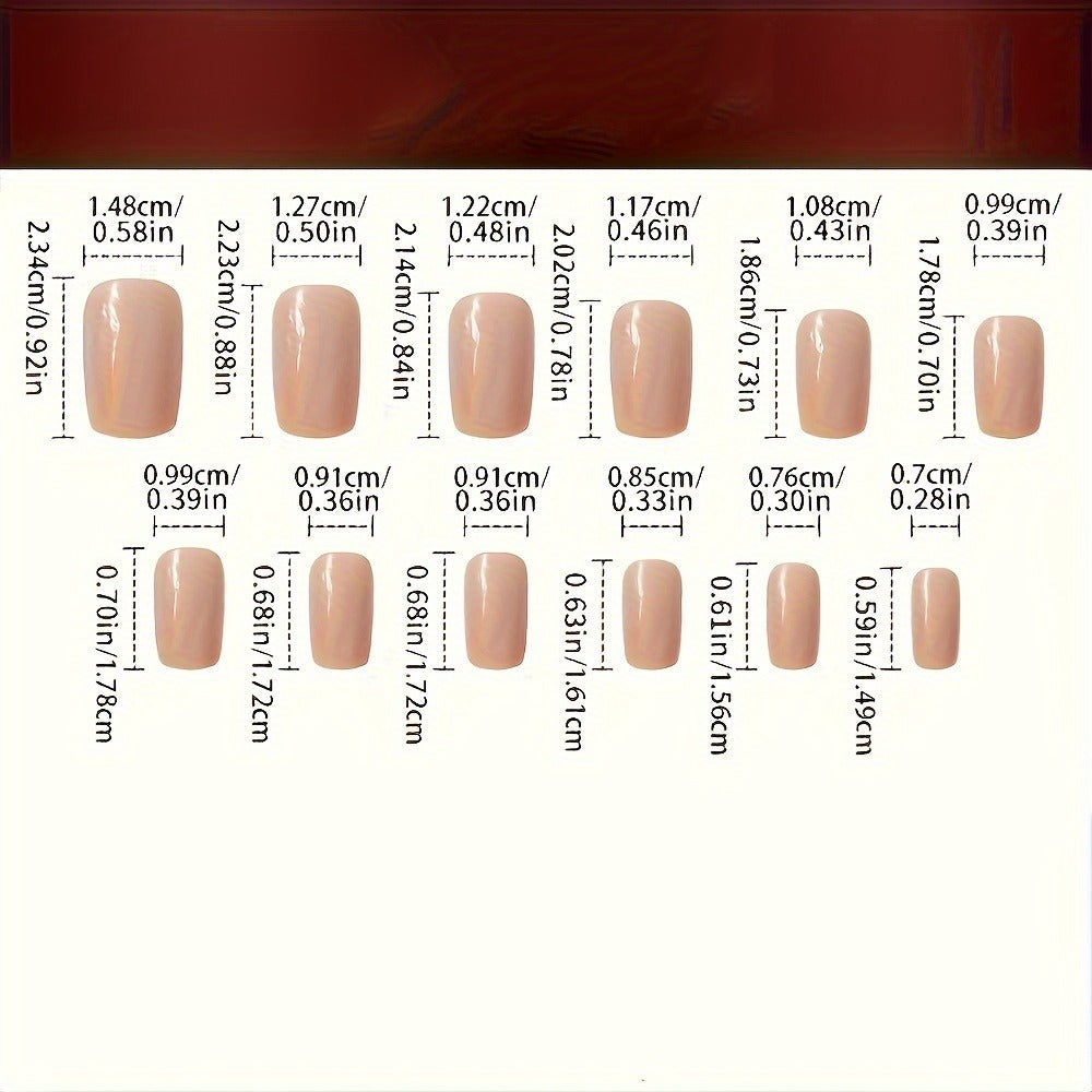 Press On Nails 215-Piece Short Square Nine-Pack Marble Brown Line Gradient Glossy Set with Glue — image 5