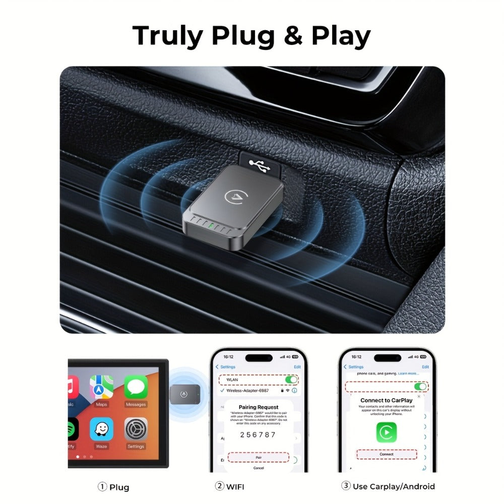 Gray Dual-System Wireless CarPlay and Android Auto Adapter with USB-A Plug and USB-C Adapter — image 8