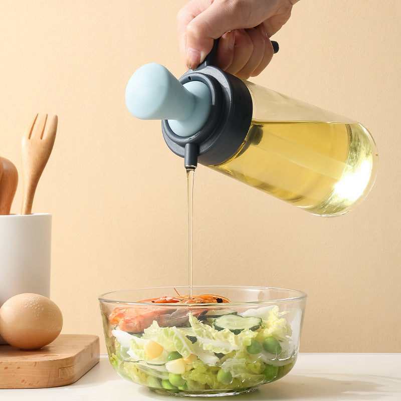 Household Kitchen Sauce Bottle Press Spice Jar Multi-functional Two-in-one Glass Oiler Containing Silicone Brush