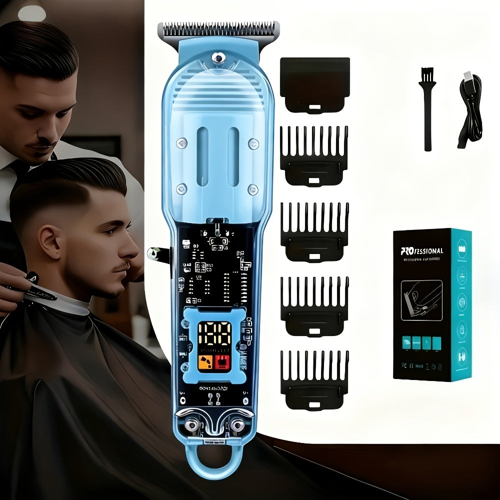 LED Hair Clipper for Men – USB-C Rechargeable Cordless Beard Trimmer with LED Display & 4 Guide Combs, Barber-Grade Home Hair