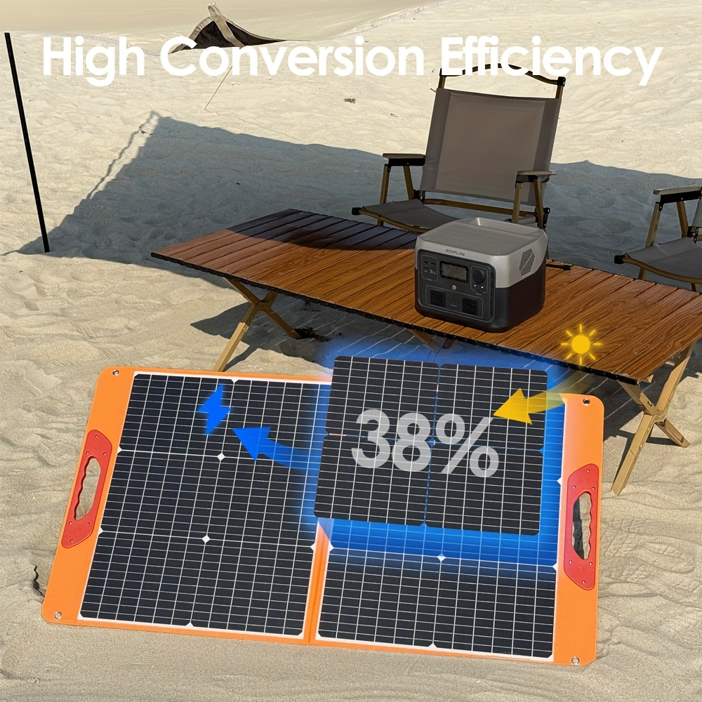 Foldable Solar Panel 200W 23.5% High Efficiency 20V Portable with 2 Brackets Solar Cable for Camping RV for Garden, Patio and