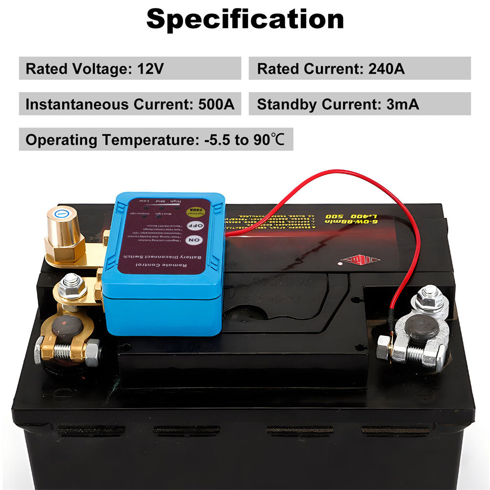 Battery Disconnect Switch Remote 12V 24V 240A – Wireless Kill Switch Auto Cut-Off Magnetic Relay, Anti-Drain Anti-Theft for C
