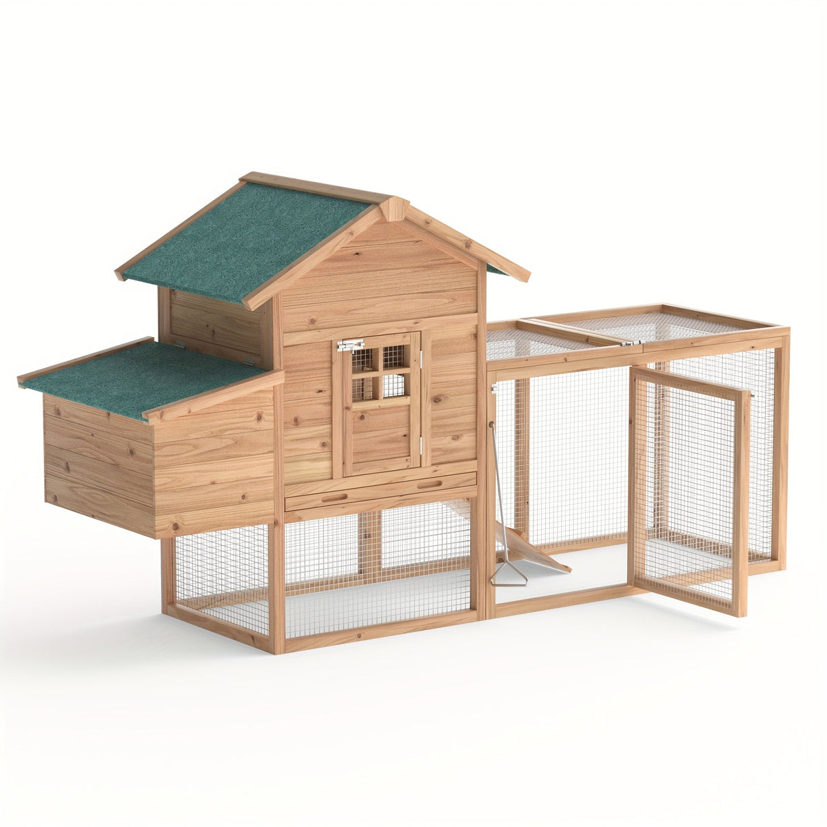 Chicken Coop for Outdoor Backyard Poultry in a Wooden 80.75in Run and Nest Box Design with a Brown Frame — image 2