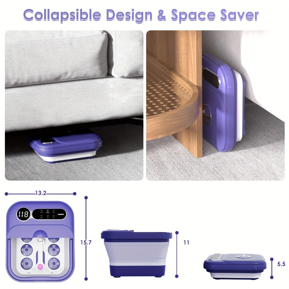 Foot Spa Massager Collapsible with Heater & Temperature Control – Foot Bath with Bubbles, 6 Massage Rollers, Vibration — imag