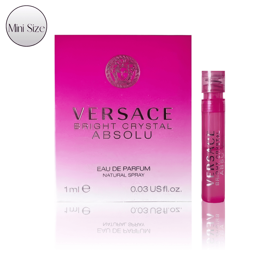 Versace Bright Crystal Absolu Eau de Parfum Mini Spray Vial, 1ml with 0.03 fl oz Pink Sample Card — image 3