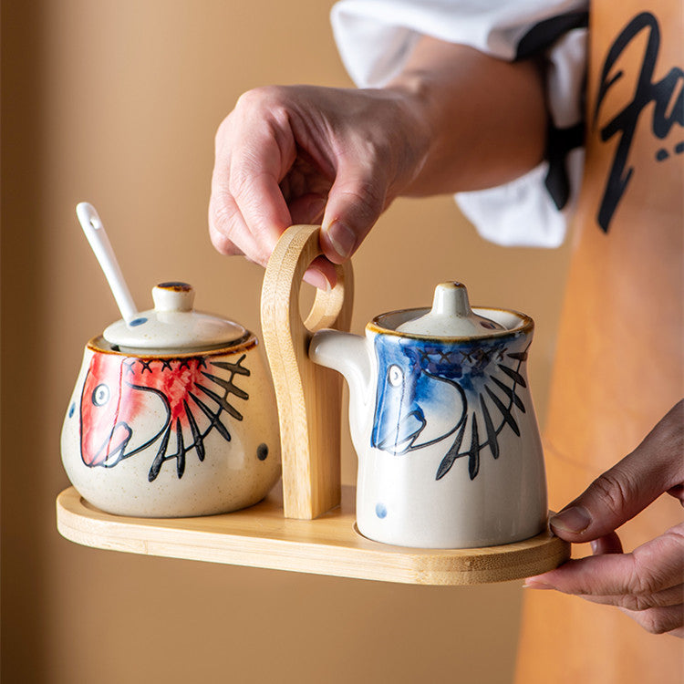 Ceramic Japanese Lovely Spice Jar Set With Spoon