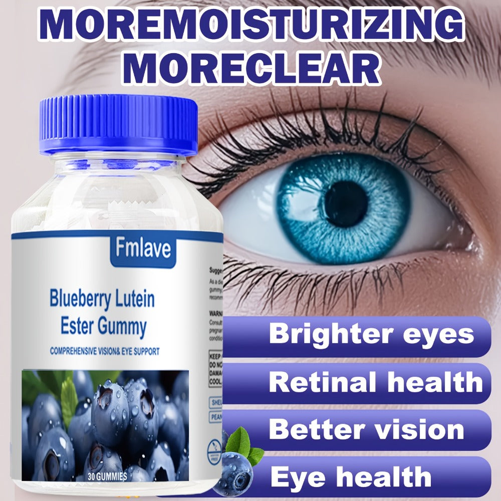 Lutein Eye Health Gummies Blueberry 30-Day Supply - Vision Clarity & Blue Light Protection for Bath Time, Home Spa and Person