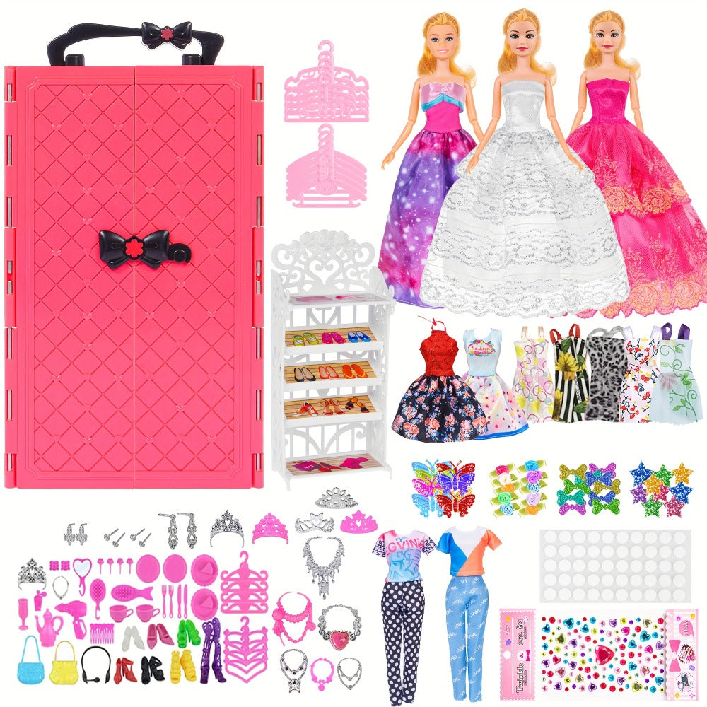 Fashion Doll Wardrobe Set 140pcs for 11.5 Inch Dolls, Deluxe Closet with Wedding Dress, Evening Gowns — image 8