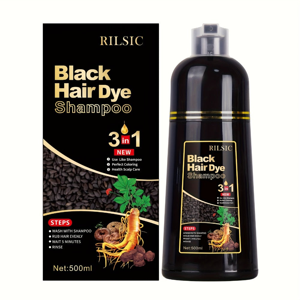 Hair Color Shampoo, RILSIC 3-in-1 500ml Pump Bottle with Black, Brown, Chestnut and Dark Brown Options — image 7
