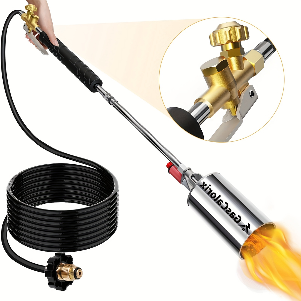 Weed Burner Torch Propane with 10ft Hose & Turbine Trigger, High-Output Flame Weeder with Cylinder Converter for Garden Weedi