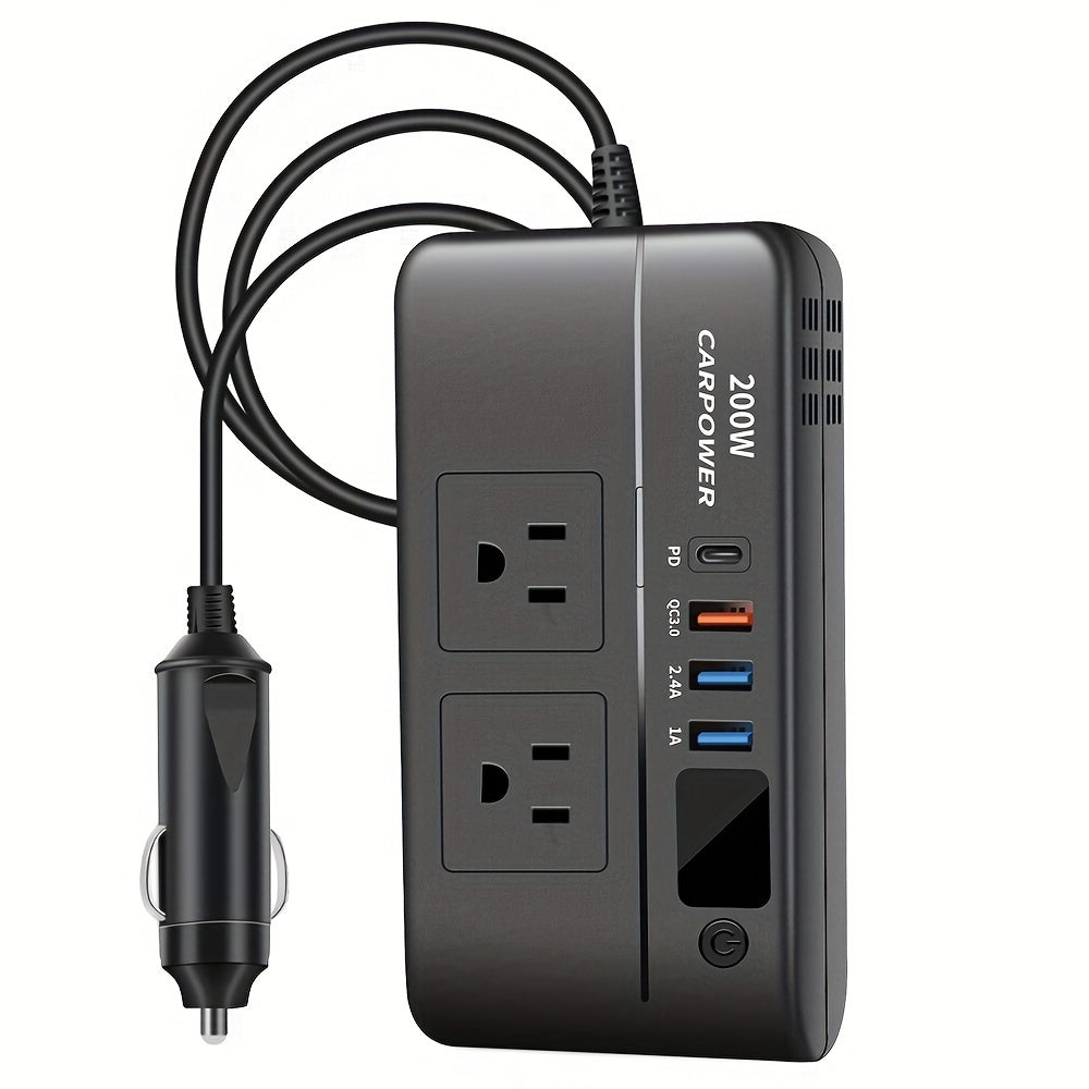 200W Car Power Inverter DC 12V to AC 110V with USB-C PD 20W & QC3.0 Fast Charging for Garden, Patio and Yard Use — image 1