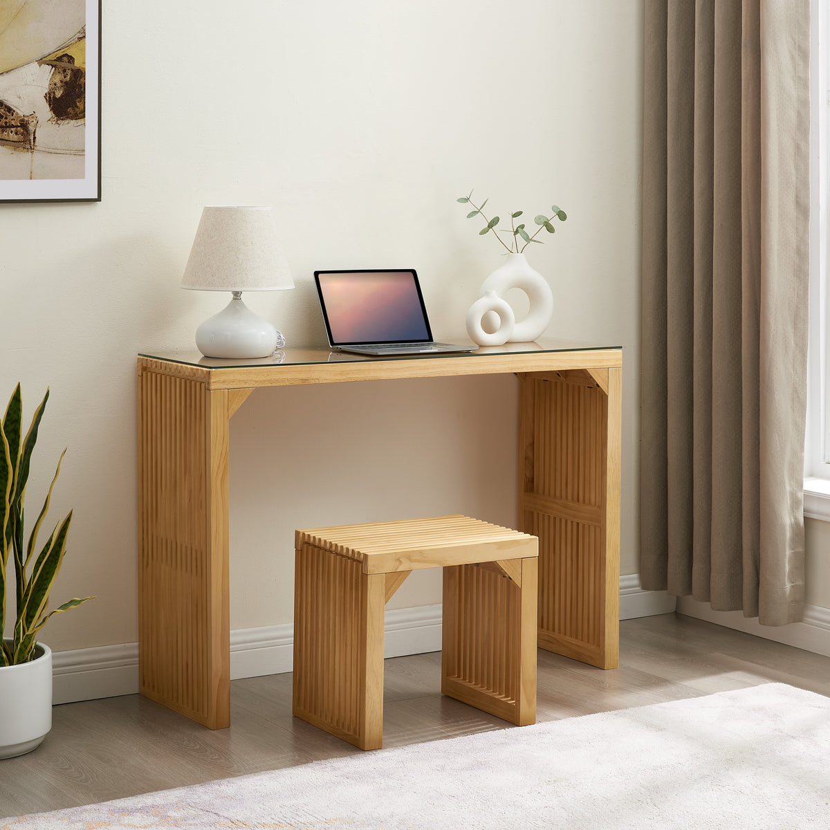 Pine Dining Bench and Table, Indoor Wood Bench for Entryway,Living Room,Kitchen and Bench Set (Nature, Bench & Table) Small - V.I.P Digital Presence