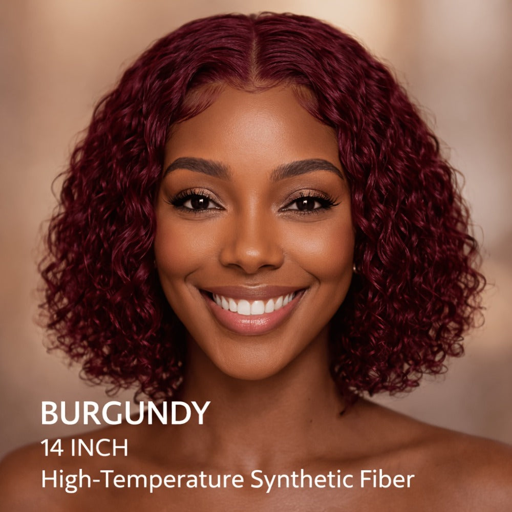 Synthetic Wig 14-Inch Deep-Wave Curly Bob with Glueless Rose Net Cap in Four Colors for Daily Style — image 7