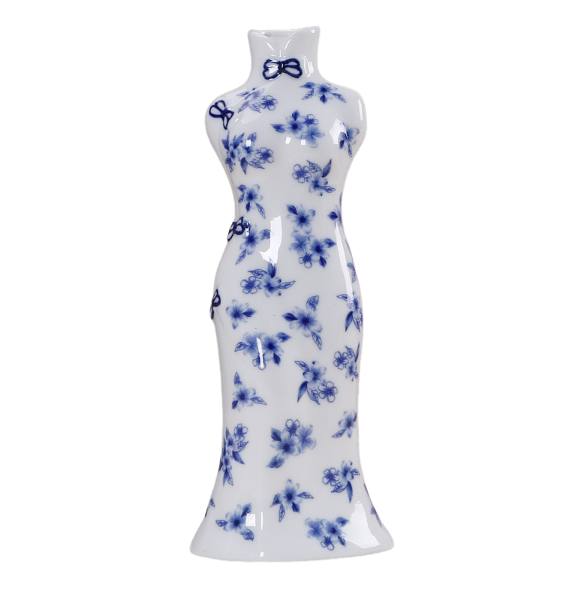 Ceramic ornaments blue and white porcelain mini vases cheongsam flower arrangements living room home decorations
