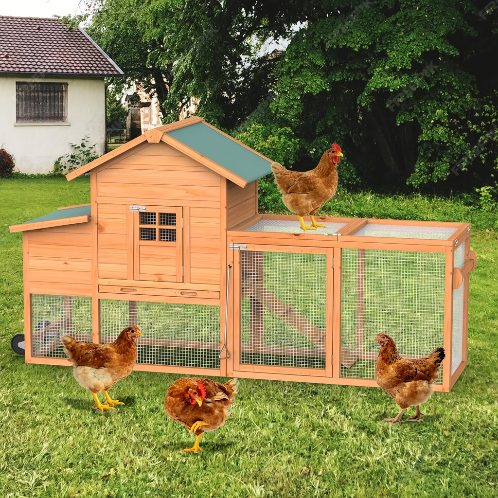 Portable Wooden Chicken Coop with Wheels, Nest Box and Wood Roof or Sunshine Board Run Option — image 5