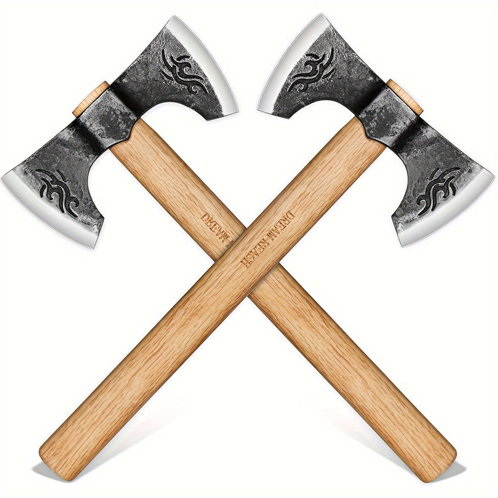 Viking Axe Set 2-Pack Hand Forged High-Carbon Steel 16-Inch Double-Sided Blade with Beech Wood Handle — image 1