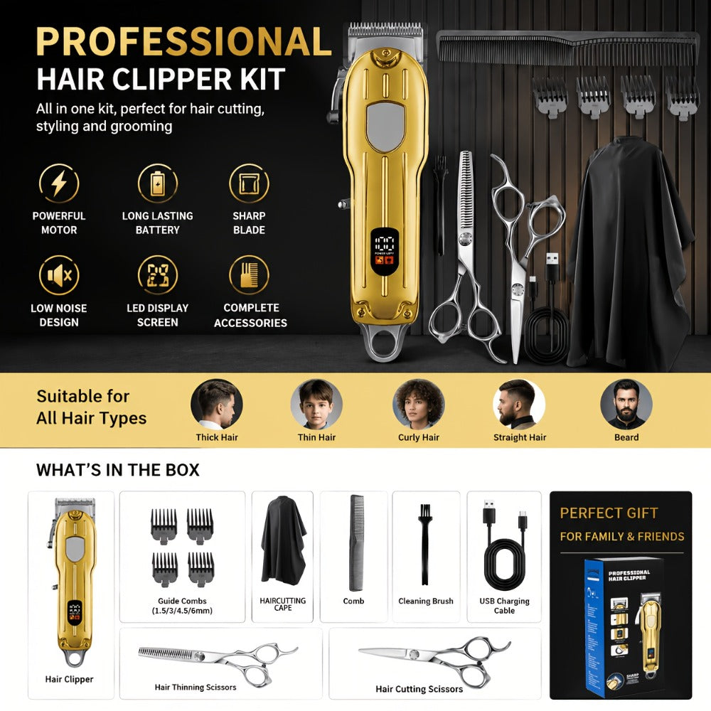 Barber Hair Clipper Kit for Men – USB Rechargeable Digital Size Adjustment, Complete Set with Scissors & 4 Limit Combs — imag