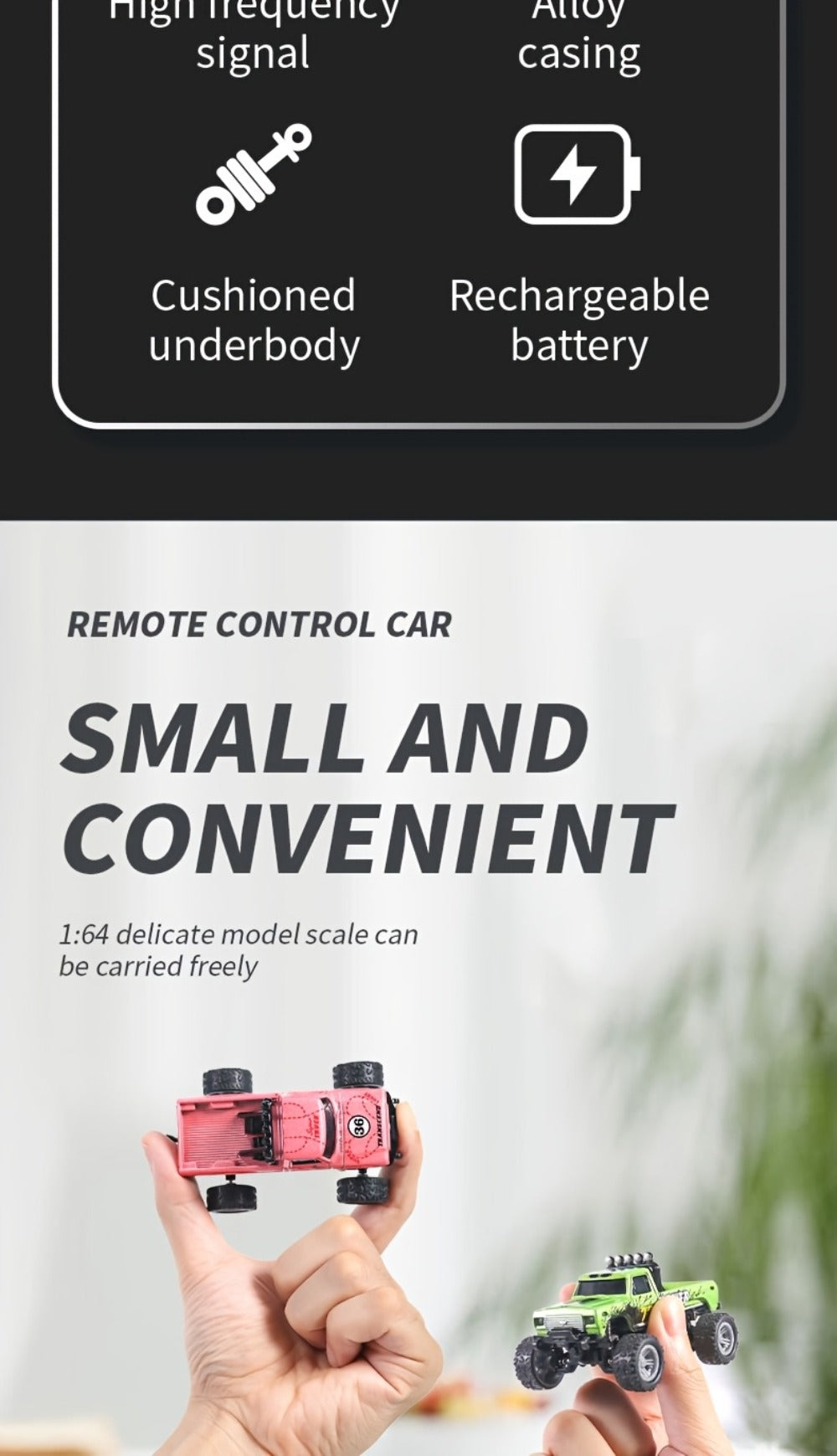 Mini RC Monster Truck 1:64 Scale with Matching Trailer, 2.4GHz Controller, LED Details and Three Color Options — image 16