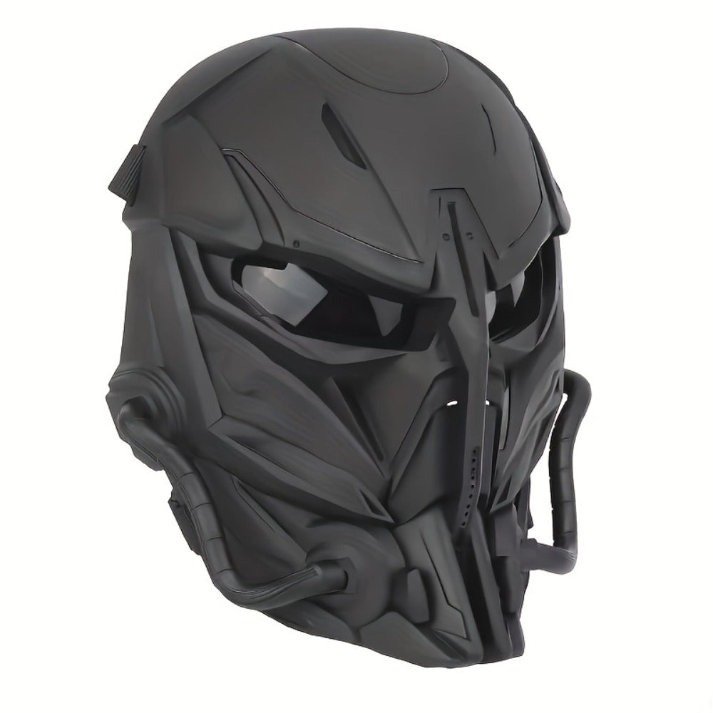Black Mechanical Costume Mask with Sculpted Lower-Face Panel, Dark Eye Visor and Side Vent Details — image 6