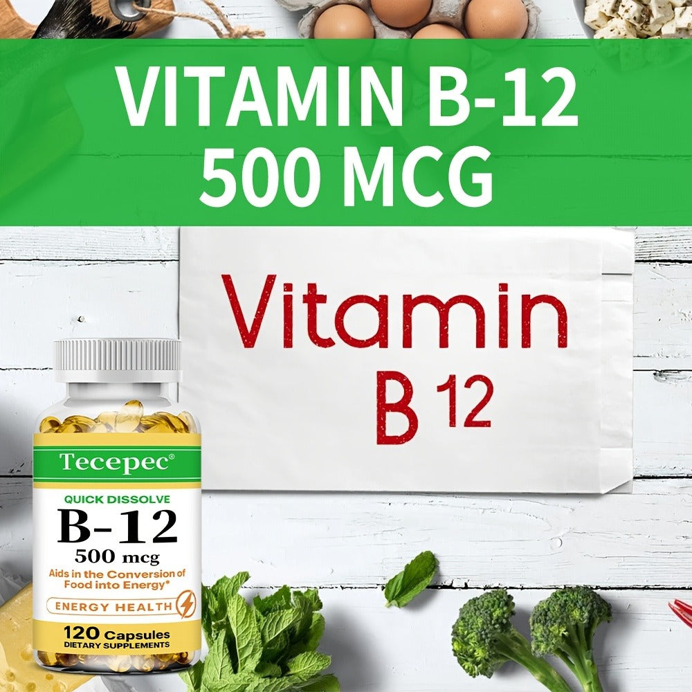 Vitamin B12 500mcg Capsules 120 Count for Women Men for Bath Time, Home Spa and Personal Care — image 4