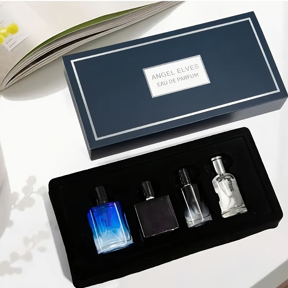 Four-Piece Boxed Fragrance Spray Set with Blue, Clear and Purple Gradient Bottle Presentation — image 5
