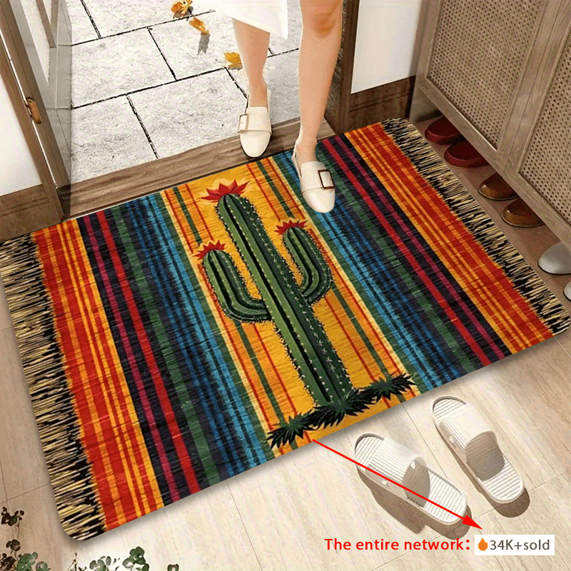 Area Rug Mexican Cactus Stripe Flannel Mat with Five Size and Set Choices for Kitchen or Entryway — image 2