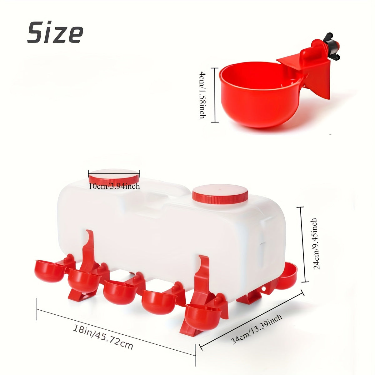 Chicken Waterer, 10 Cup Dual Row Stand Chick Duck Quail for Garden, Patio and Yard Use, with the Listed Configuration — image