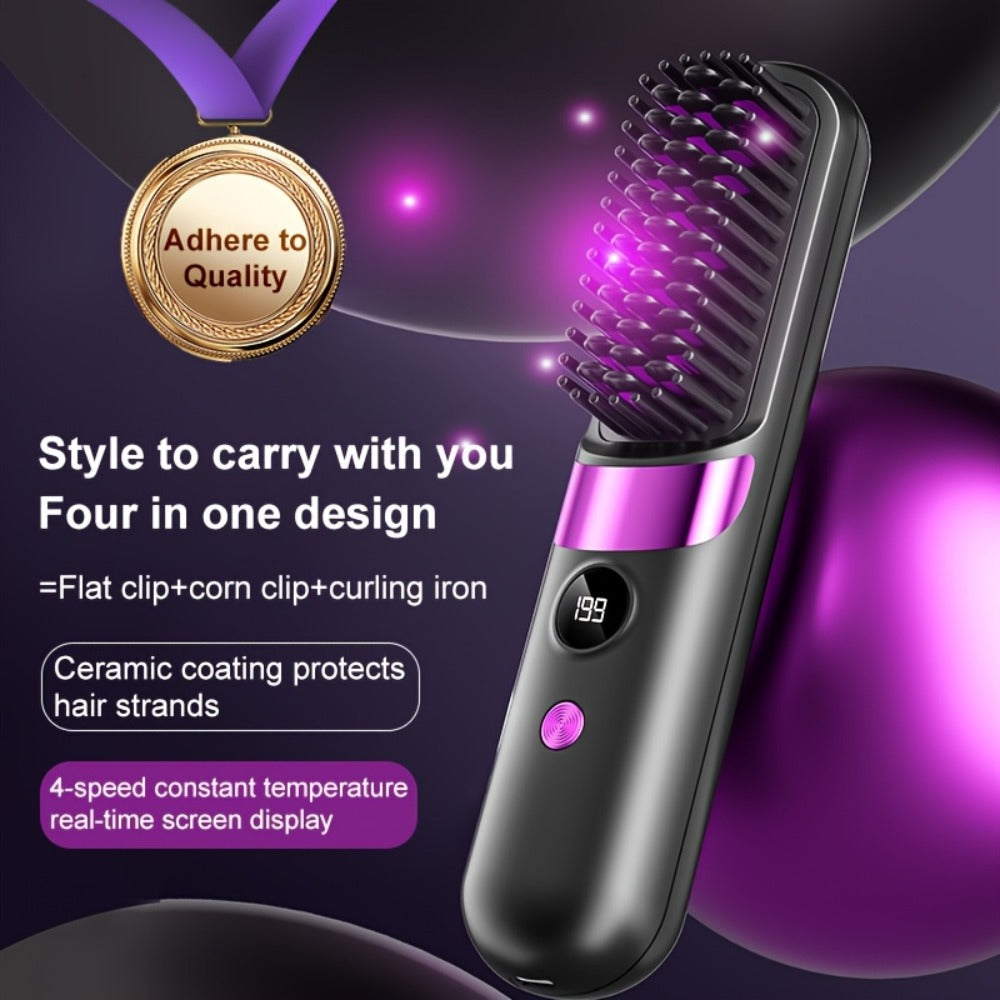Cordless Hair Straightening Brush USB Rechargeable Portable Heated Straightener Comb Mini, for Home, Travel and Salon Hair St