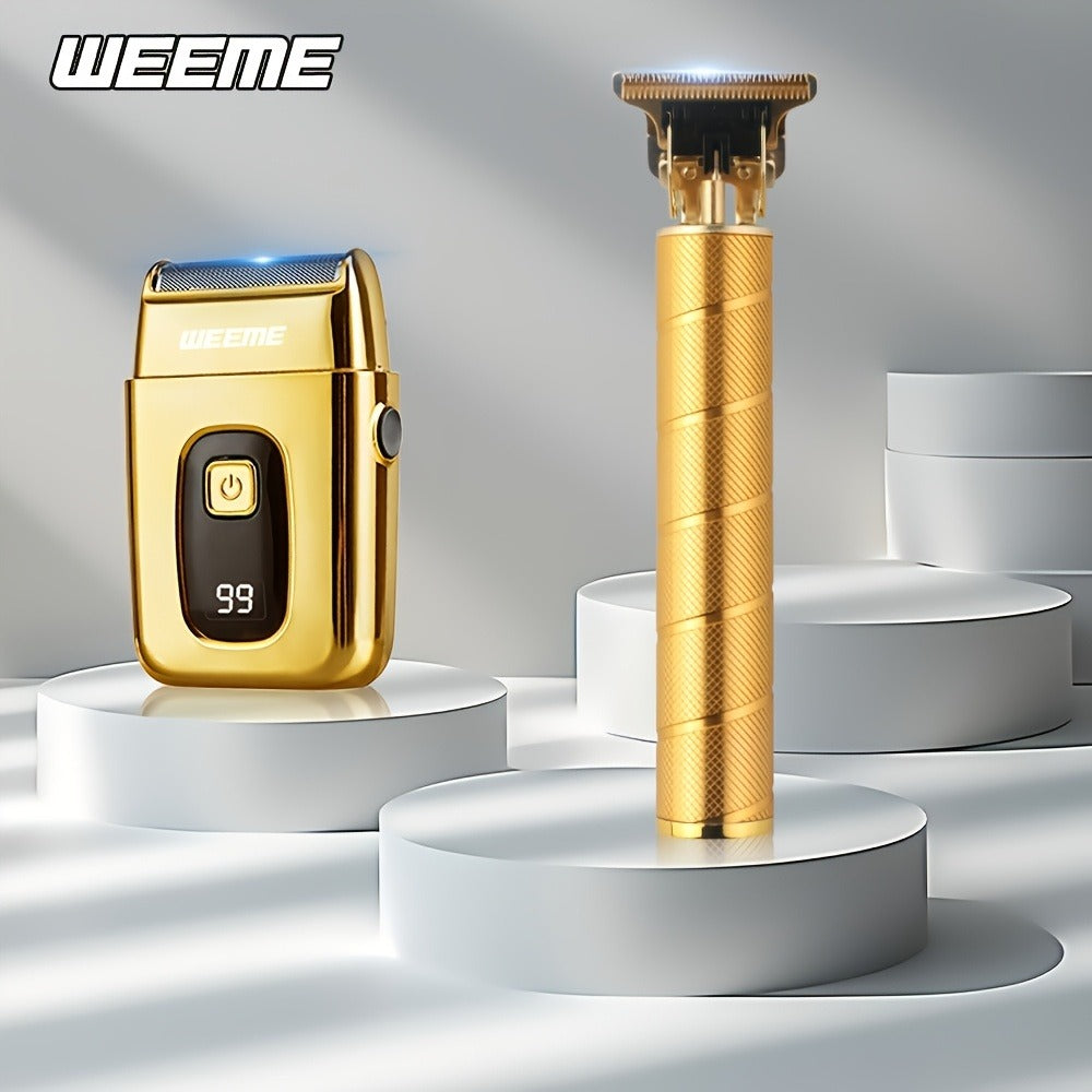 Hair Clipper WEEME Gold or Blue Three-Tool Grooming Set with LCD Display, USB Charging and Guide Combs — image 10