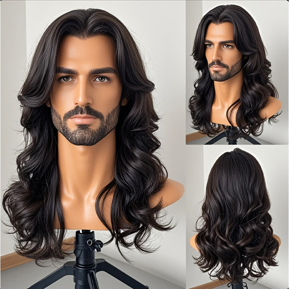 Synthetic Wig 26-Inch Men's Loose Curls with Middle Part in Seven Colors and Cap with Item-Specific Color, Length, Texture an