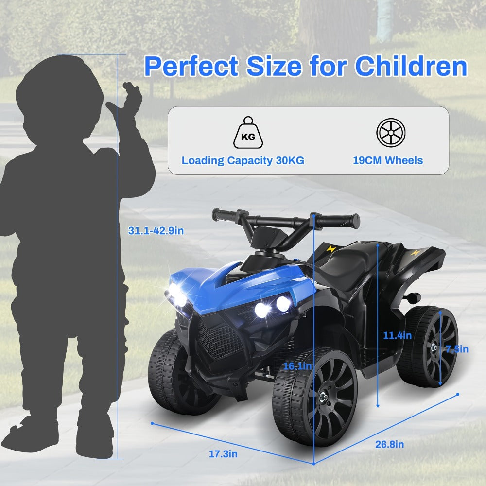 Kids Electric Ride-On ATV 4-Wheeler Quad with LED Headlights Foot Pedal Accelerator Anti-Slip Tires 55 lbs Capacity Outdoor B