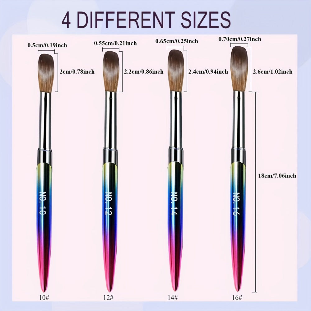 Kolinsky Acrylic Nail Brush Set 4Pcs – Sizes 10 12 14 16 for Acrylic Powder Application, Nail Extensions & 3D Nail Art Carvin