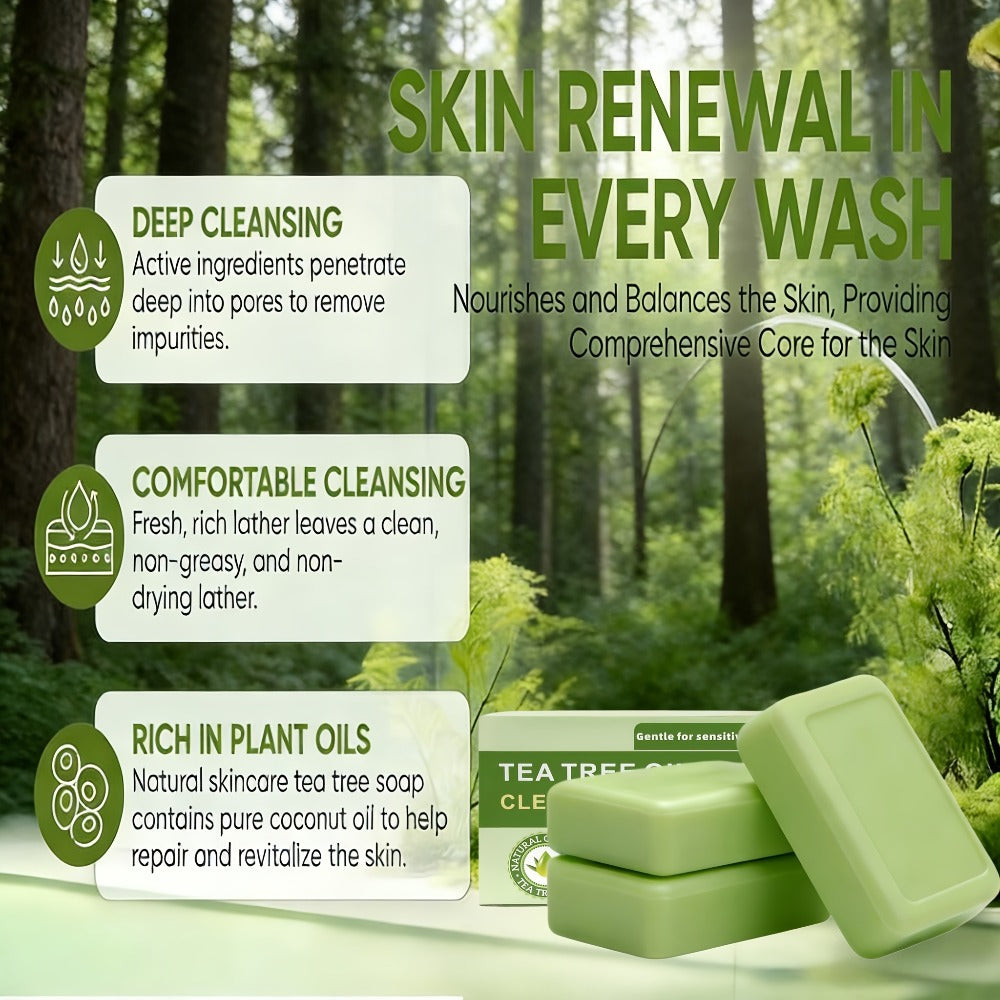 Tea Tree Bar Soap, Three-Pack of Green Plant-Essence-Labeled Bars for Face and Body Washing — image 6
