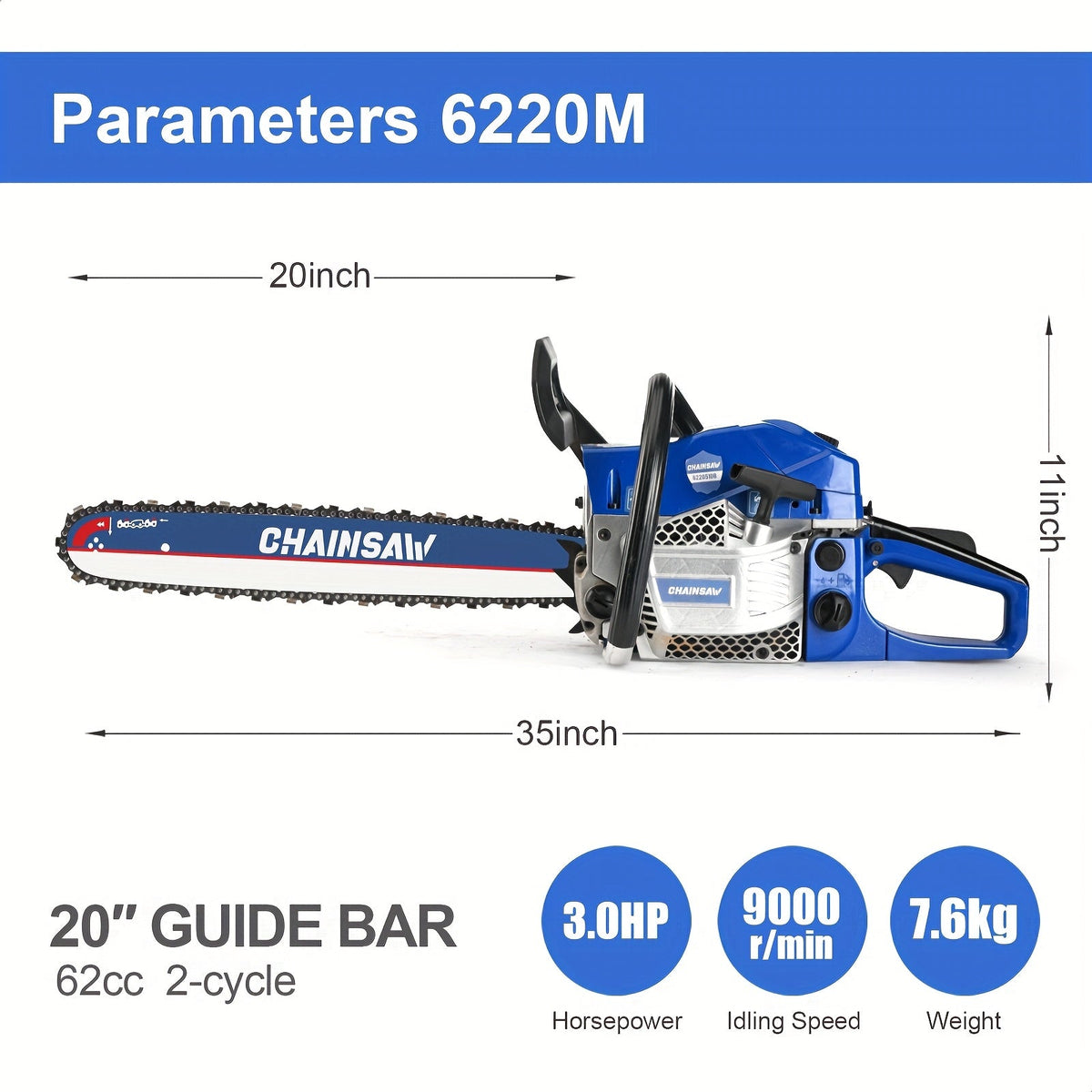 62CC 20-Inch Gas Chainsaw Kit in Five Colors with Bar Cover, Tool Pouch and Fuel Container — image 2
