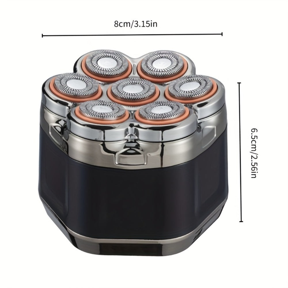 Black 7-Head Rotary Electric Head Shaver with Magnetic Blade Assembly, Digital Display and USB-C Cable — image 10