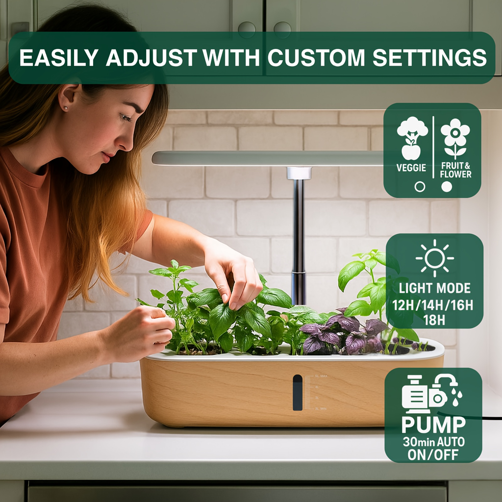 Hydroponic Garden Kit 14-Pod with LED Grow Light – Smart Timer, Quiet Pump & 1.32 Gal Tank, 75-Piece Indoor Herb Garden Syste