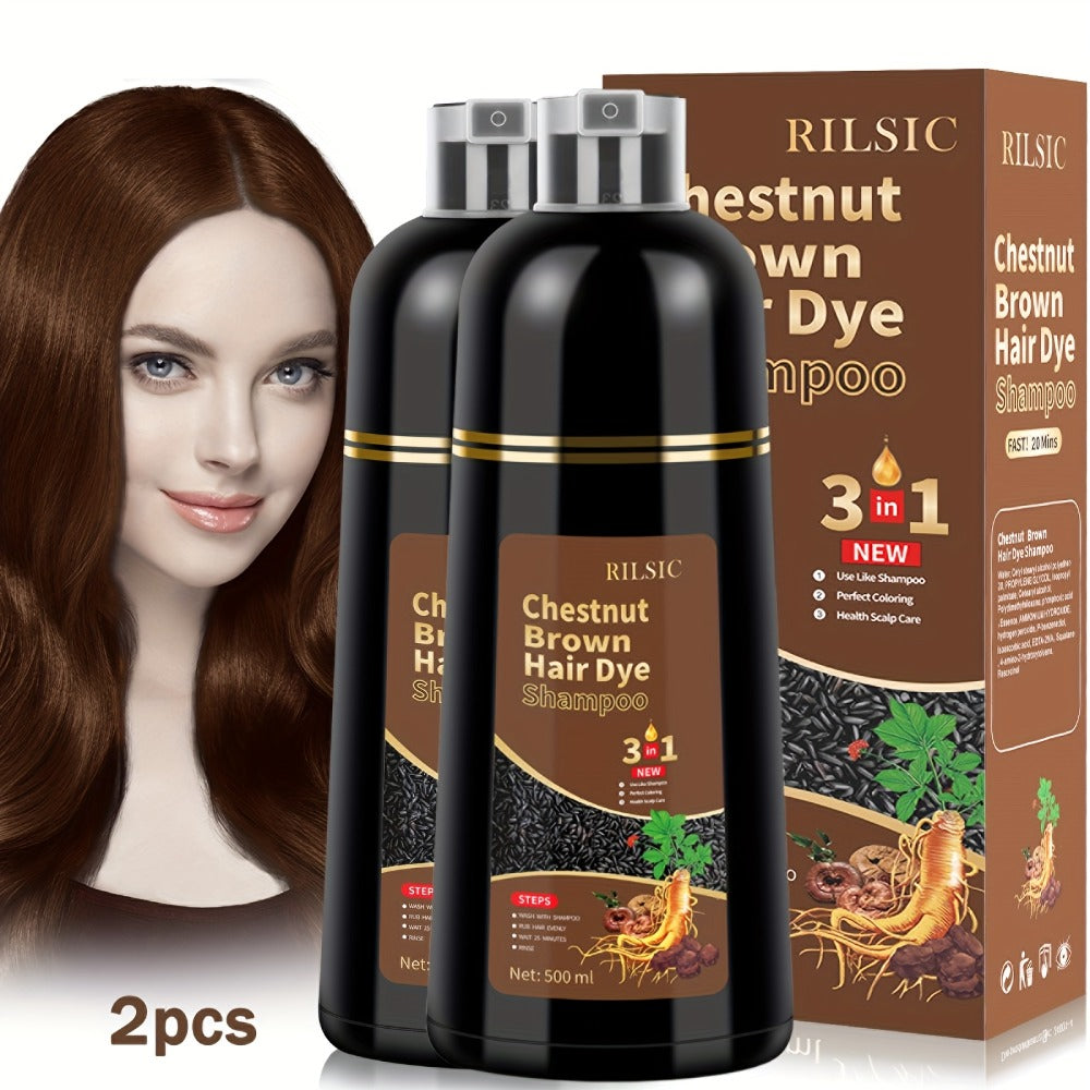 Grey Hair Coverage Shampoo 2 Pack 3-in-1 Herbal Hair Dye Kit with Plant-Based Squalane Colors for Bath Time, Home Spa and Per