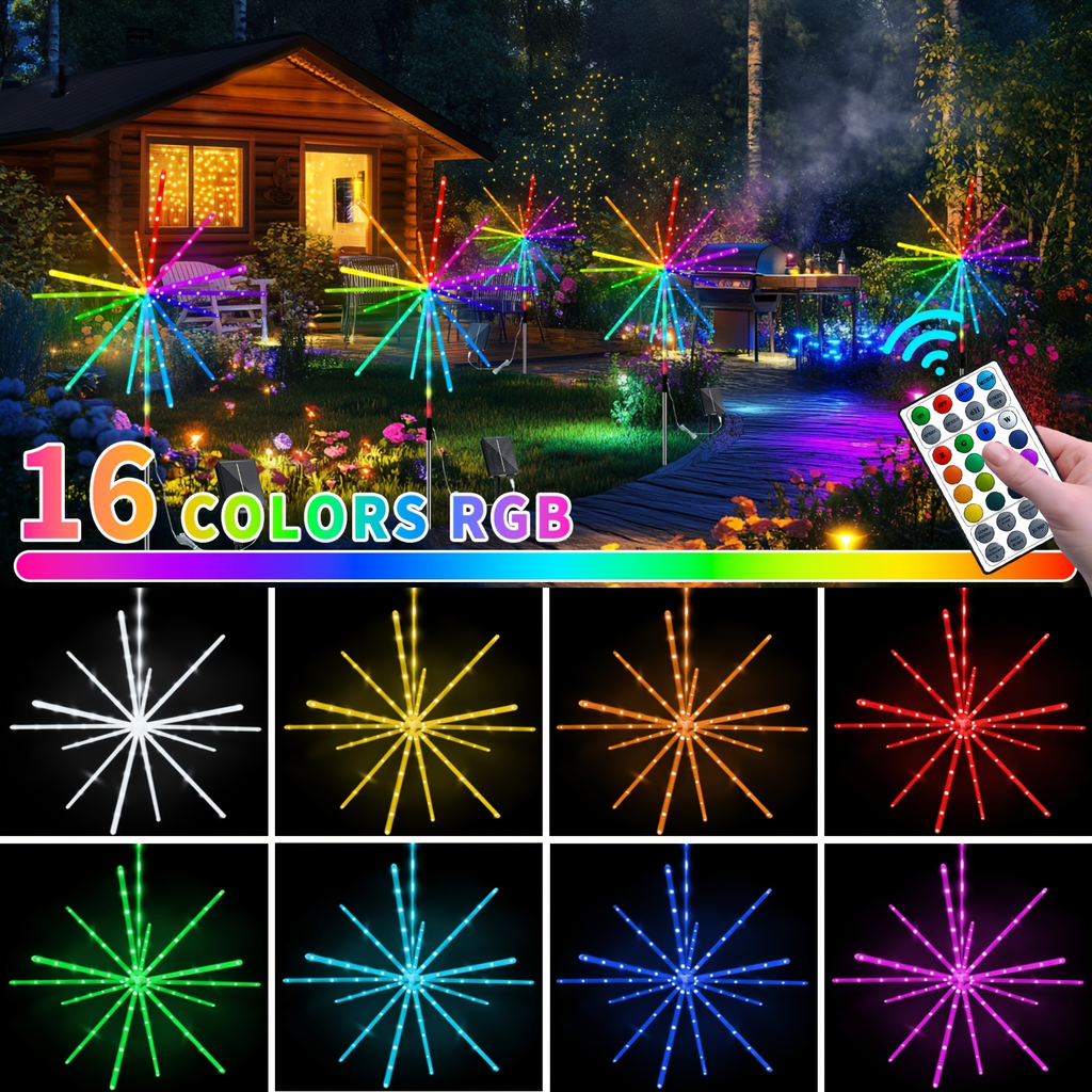 Solar Outdoor Lights 4-Pack 336-LED 3D Meteor Stakes with Remote, Multicolor Output and IP65 Rating — image 9