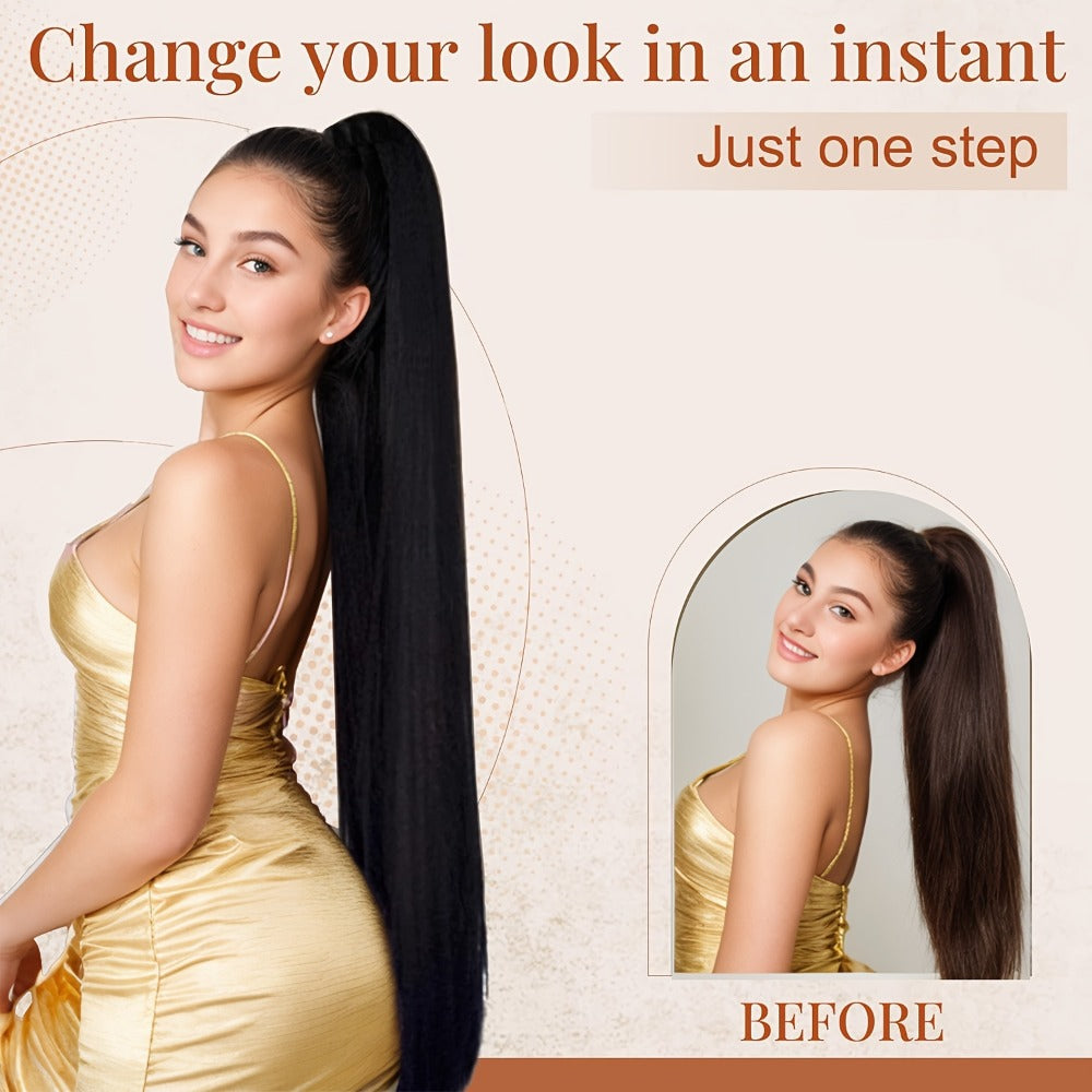 Hair Extensions Straight 34-Inch Synthetic Ponytail with Ribbon Wrap and Five Mixed or Natural-Tone Colors — image 9