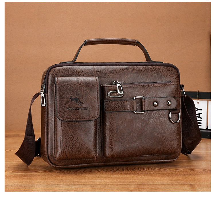 Men's Large Capacity PU Shoulder Bag Retro Business Style