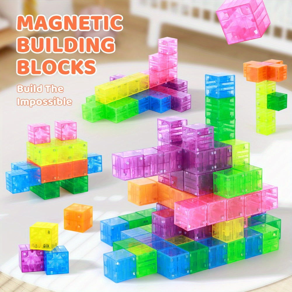 Magnetic Building Blocks with 100pcs Colorful Transparent Cube Construction Set — image 2