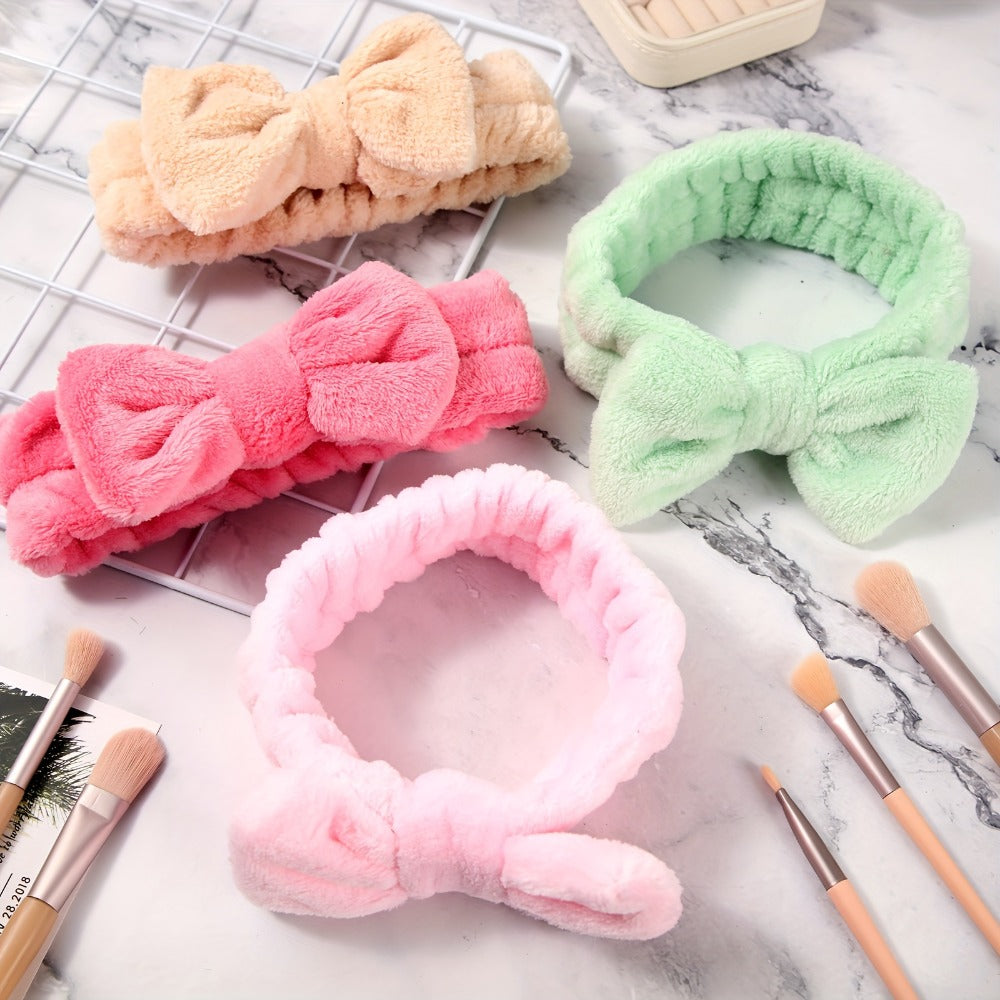 Spa Headbands for Washing Face 52 Pack Bulk Set – Soft Coral Fleece Bow Headband in 13 Colors for Women Skincare Makeup Showe