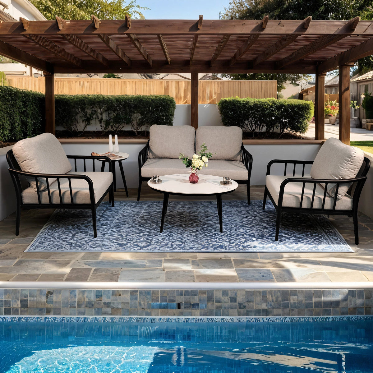 5PC Outdoor Aluminum Patio Furniture Modern Chat Sofa Conversation Set - V.I.P Digital Presence