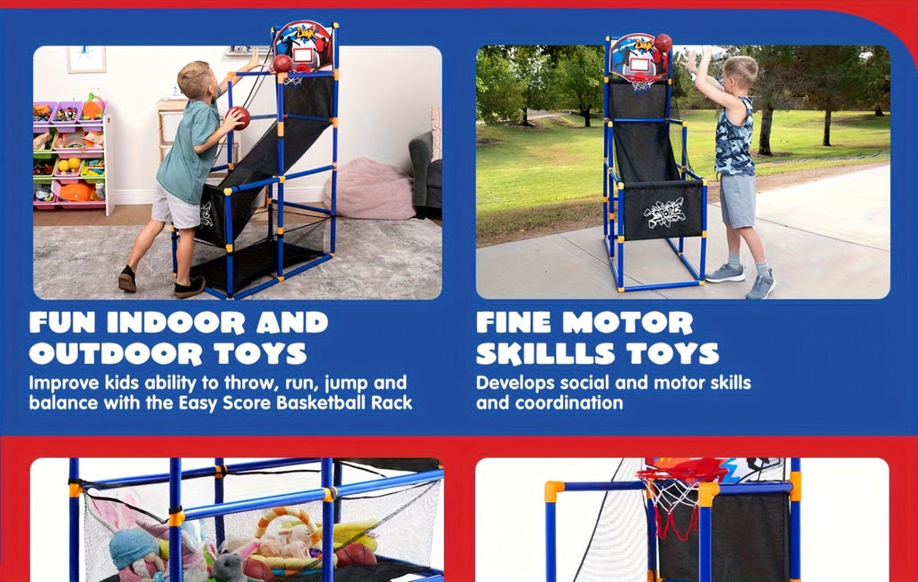 Kids Adjustable Basketball Hoop Set Arcade-Style Stand 4 Balls Air Pump with the Listed Color, Size or Set Options for Everyd