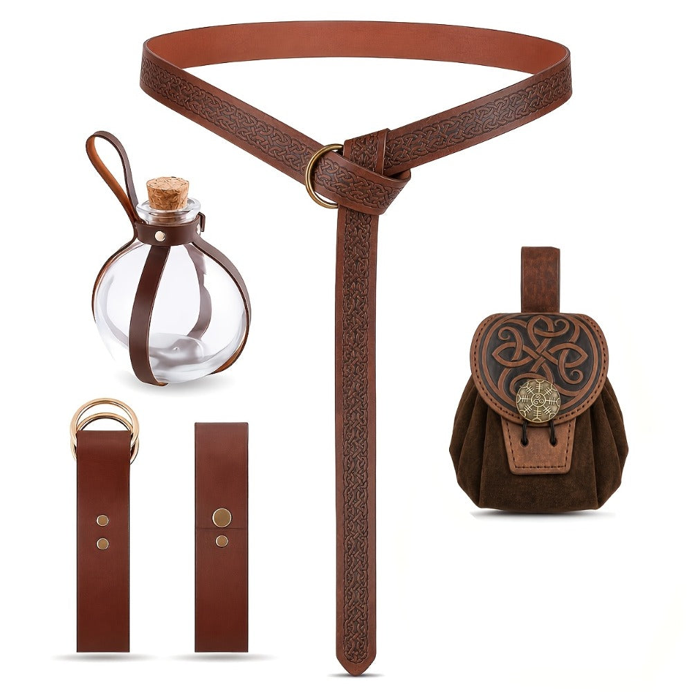 Costume Accessories 5-Piece Medieval Belt Set with Harness, Pouch, Bottle Holder and Two Color Options — image 6