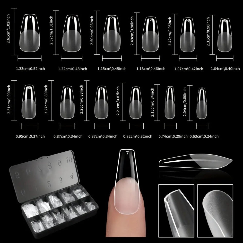 Gel Nail Tips 600 Pieces Clear Crystal Full Cover Nail Extensions – Almond Oval Coffin Stiletto Square Short Medium Long Soft
