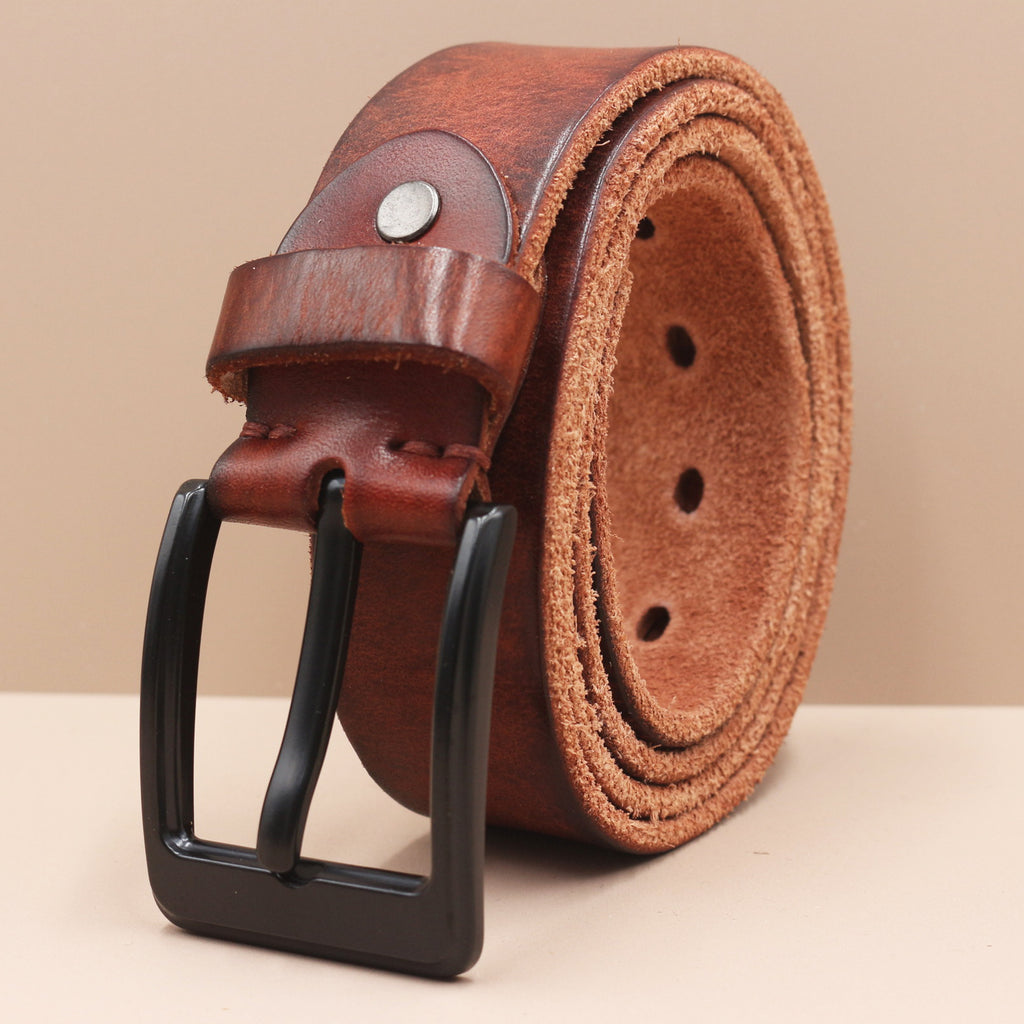 Korean Style Personality Top Layer Leather Pin Buckle Black Buttons Men's Leather Belt